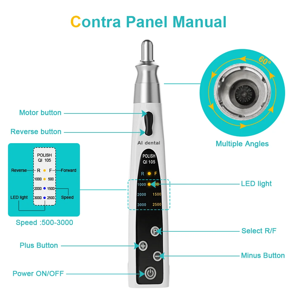 AI-PA-F4/P4 Dental Electric Oral Care Prophy Handpiece 4:1 Reduction Micromotor Removable Head for Teeth Polisher Whitening