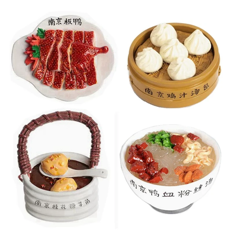 Nanjing Duck Blood Vermicelli Xiaolongbao Hand-painted 3D Fridge Magnets Souvenirs Refrigerator Magnetic Stickers Gift