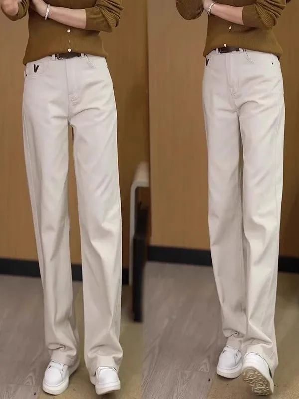 Tall Women's Yellow Jeans High Waist Straight Leg Wide Leg Commute Style Embroidered Slimming Spring Autumn Fashion
