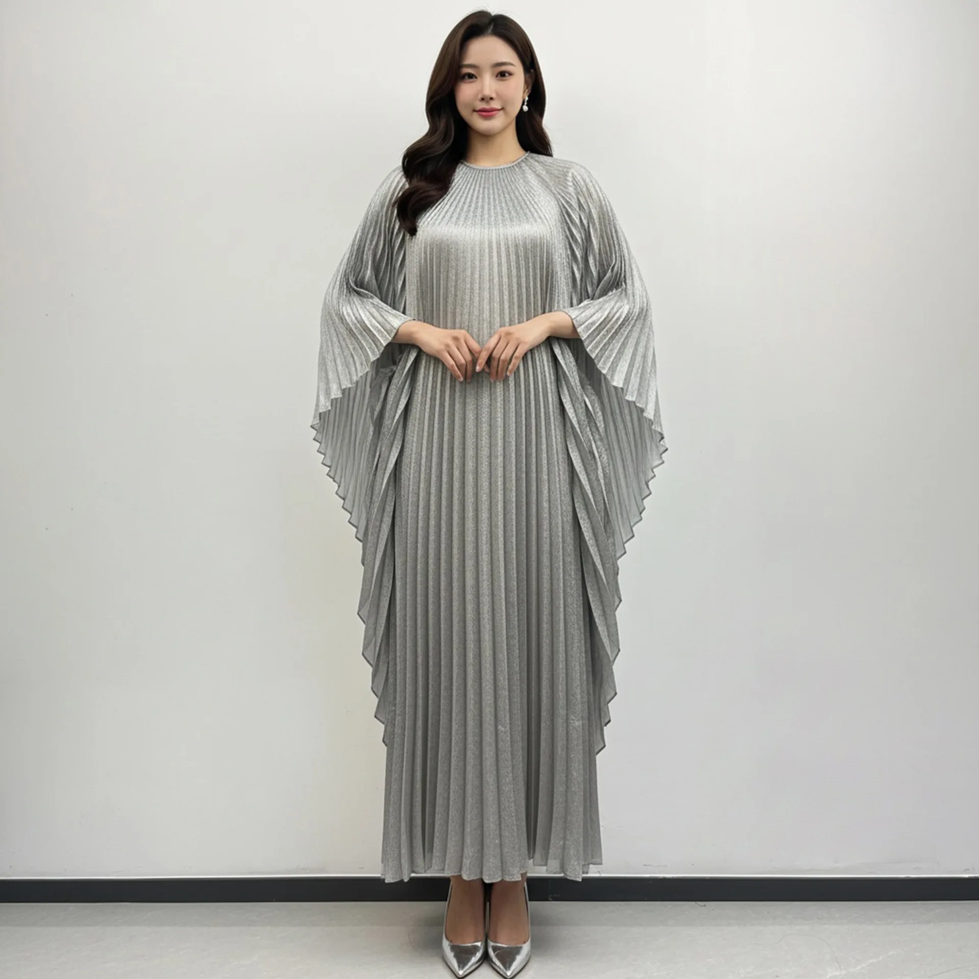 

Miyake Pleated 2026 New Spring and Fall Irregular Dress Fashion Pleated Round Neck Casual Loose Women's Long Dresses Pleated