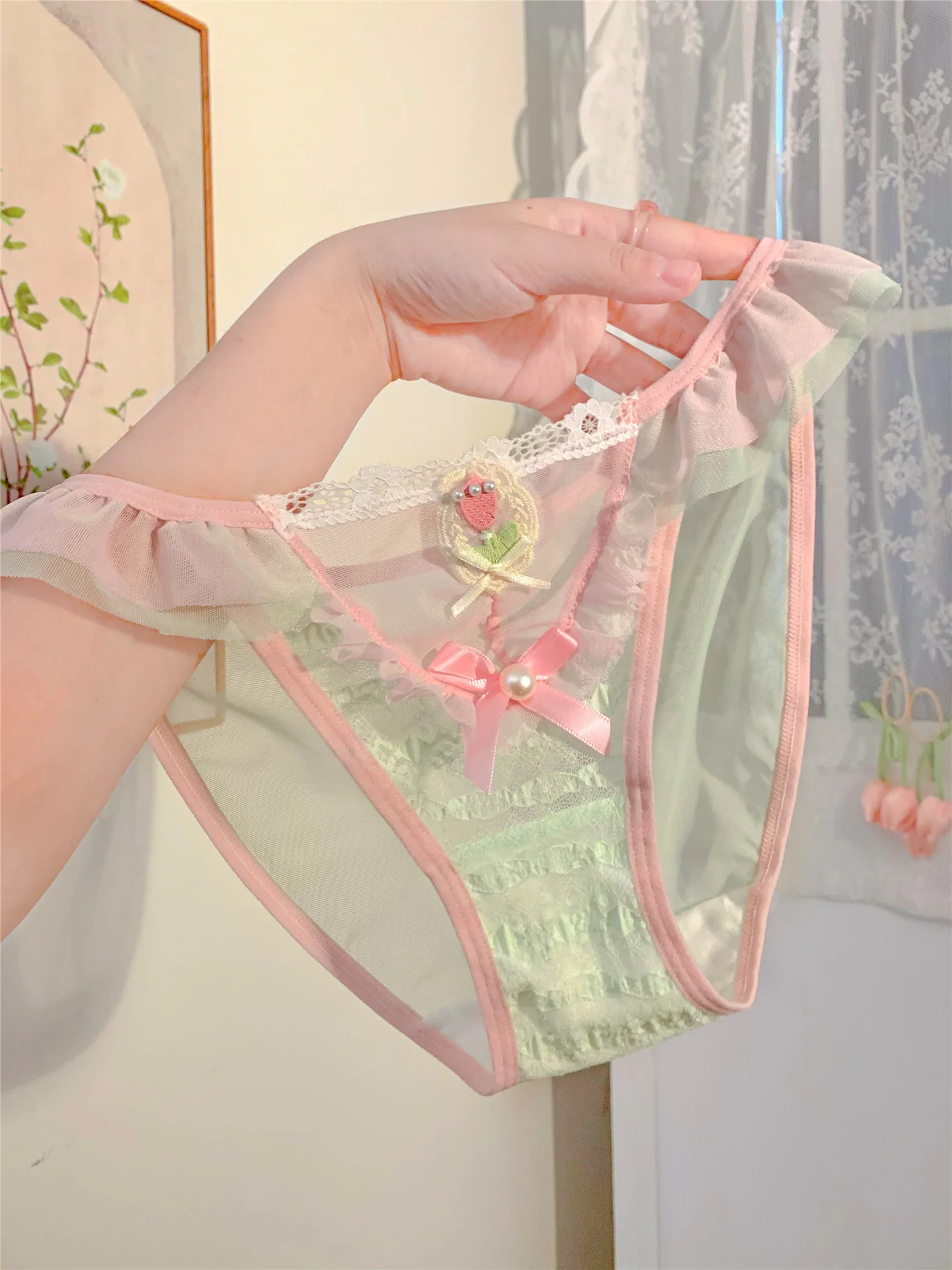 Barley Sweet Berry Japanese Lolita Girls' Lace Underwear 2025 New High Split Bow Women's Summer Thin Panties