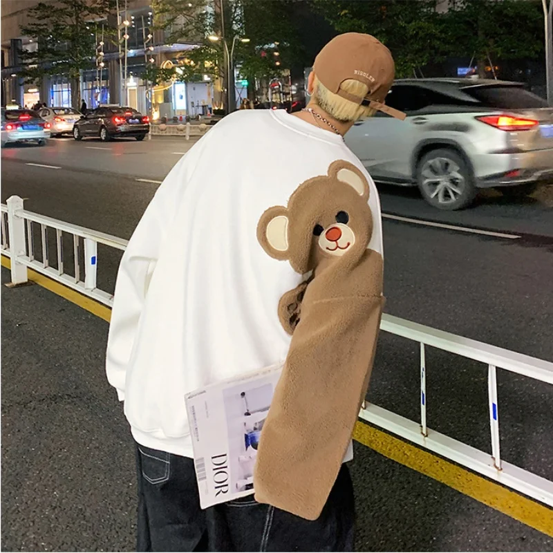 유니섹스 가을 봄 만화 곰 운동복 소녀 소년 오-넥 느슨한 캐주얼 Batwing 긴 소매 코트 학생 풀오버 오버 코트