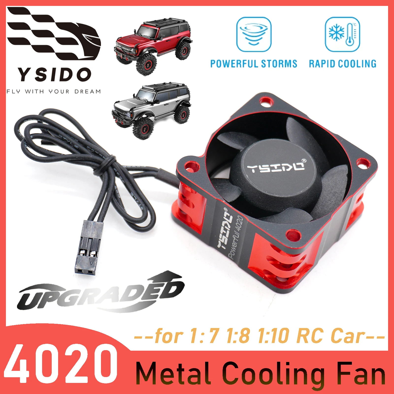 YSIDO 1/7 1/8 1/10 RC Auto Motor & ESC Metall Lüfter 4020 40mm * 40mm * 20mm 5-Blatt für ARRMA Traxxas SCX10 DIY Upgrade Teile