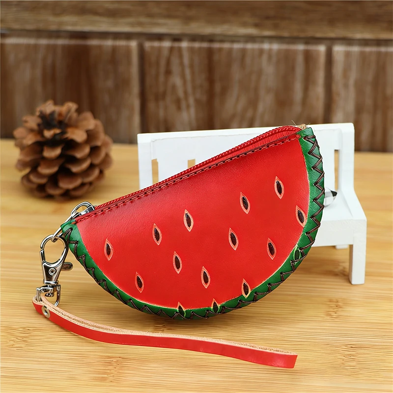 

Кожаная сумка-кошелек для мелочи в форме арбуза, мягкая кожаная мини-сумка для ключей для домашнего хранения