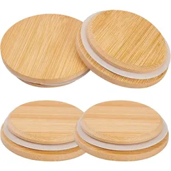 4 Pack Oui Yogurt Jar Lids Bamboo Wood Lids That Fit Oui Yogurt Jars Cookie Glass Storage Lids with Silicone Pad for a Perfect