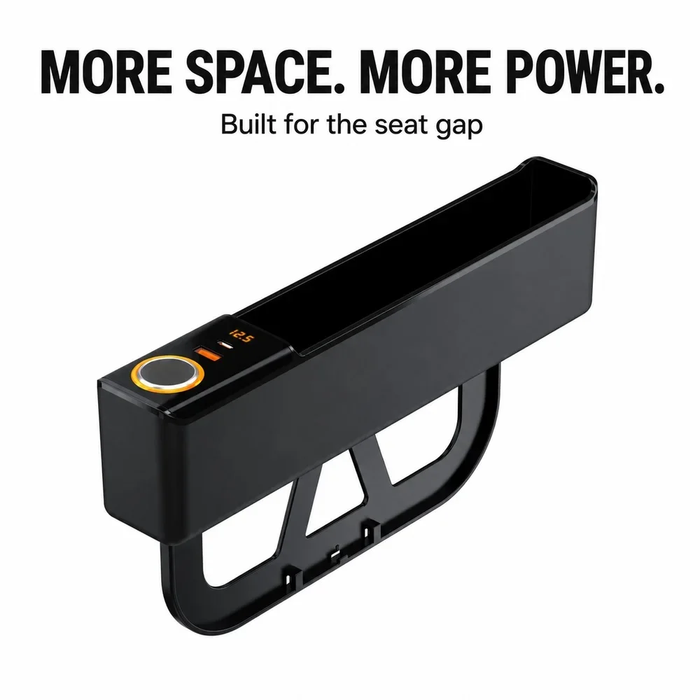 Car Seat Gap Storage Box Charger USB-C USB-A 12V Outlet Phone Holder Console Organizers For Driver & Passenger Side Interior  02