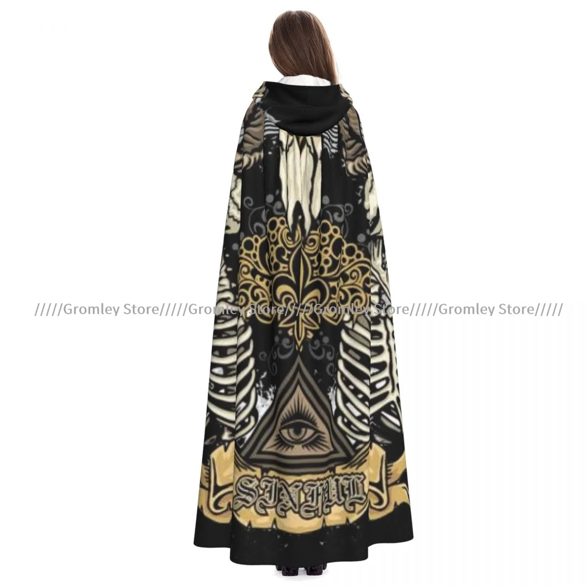 Grunge Gothic With Skull Witch Cloak Halloween Cosplay Costume Adult Unisex Cloak Retro Ages Cape