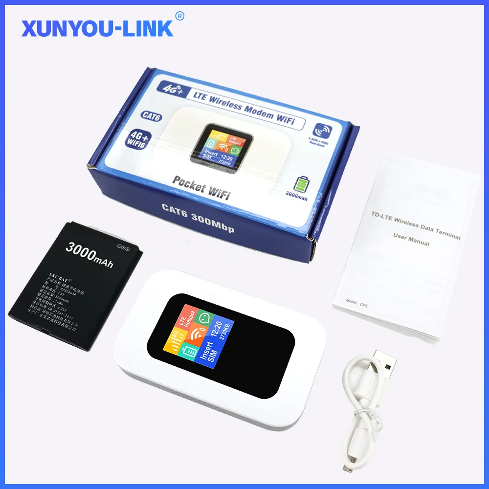 XUNYOU-LINK Cat 6 LTE Mobile WiFi Router 4G+ WIFI 6 Portable Hotspot with 3000mAh Battery High-Speed Internet Pocket WiFi Modem