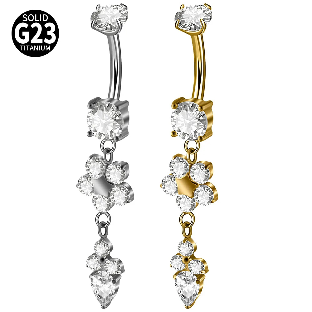 Titanium Carved Zircon Belly Button Stud, 1PC