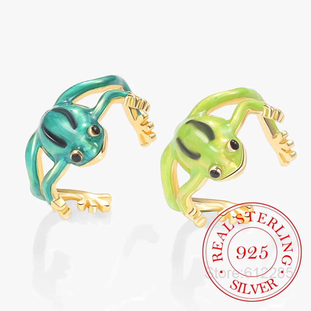 925 Sterling Silver Jewelry Enamel Frog-shaped Hug Finger Rings for Women Wedding Party Jewelry For Girls Friends Gift
