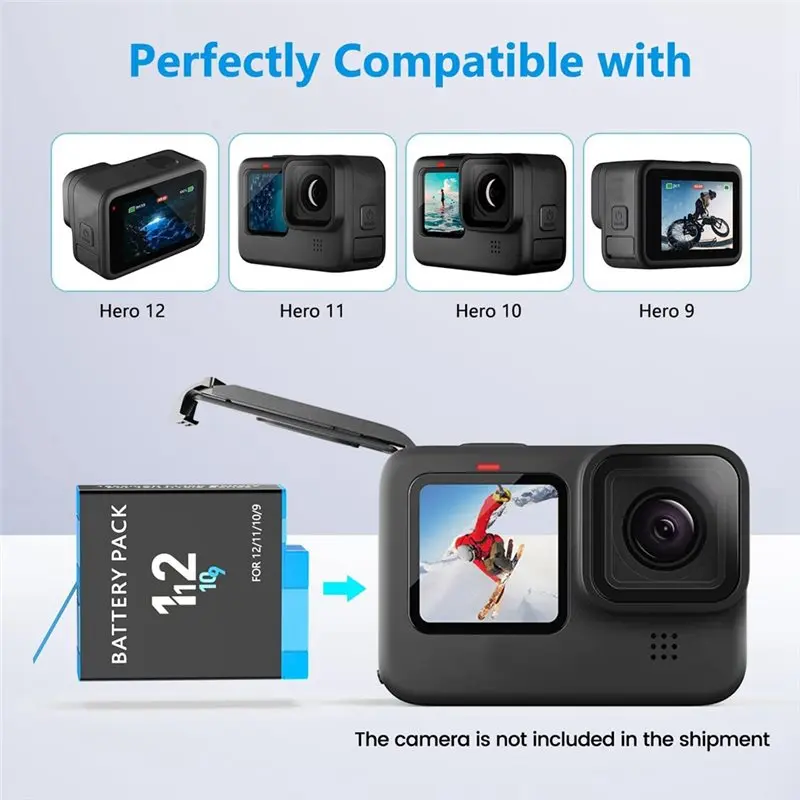 ABDE-Fast Charging Included-3PCS Rechargeable Batteries For Gopro Hero 12/11/10/9 Models