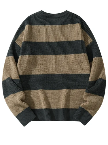 Imagen 2 del producto Nuevo Suéter de fondo suelto, jersey informal versátil a rayas, suéter de cuello redondo para hombre
