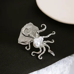 Women's Baroque Pearl Octopus Brooch Exaggerated Squid Breast Flower Ornaments Gothic Punk Fashion Jewelry Accessories