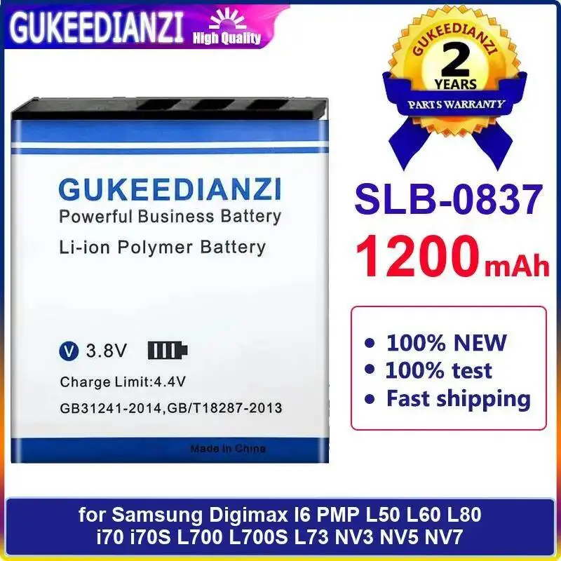 

For Samsung Digimax I6 Pmp L50 L60 L80 I70 I70s L700 L700S L73 NV3 NV5 NV7 Durable Slb-0837 1200Mah Camera Battery
