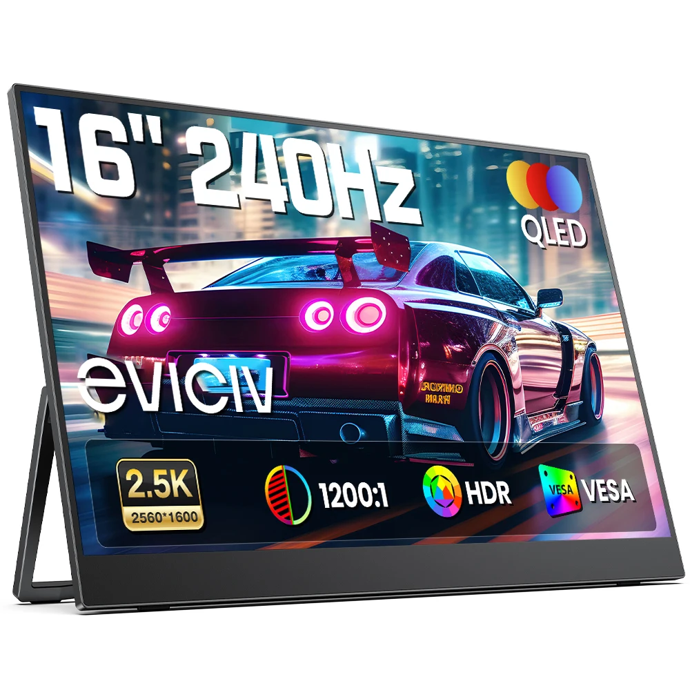 EVICIV 240Hz 2.5K QLED Portable Gaming Monitor 16" 2560x1600 138%sRGB 400Nits Pantalla externa DR HDMI USB-C Monitor de viaje para PC