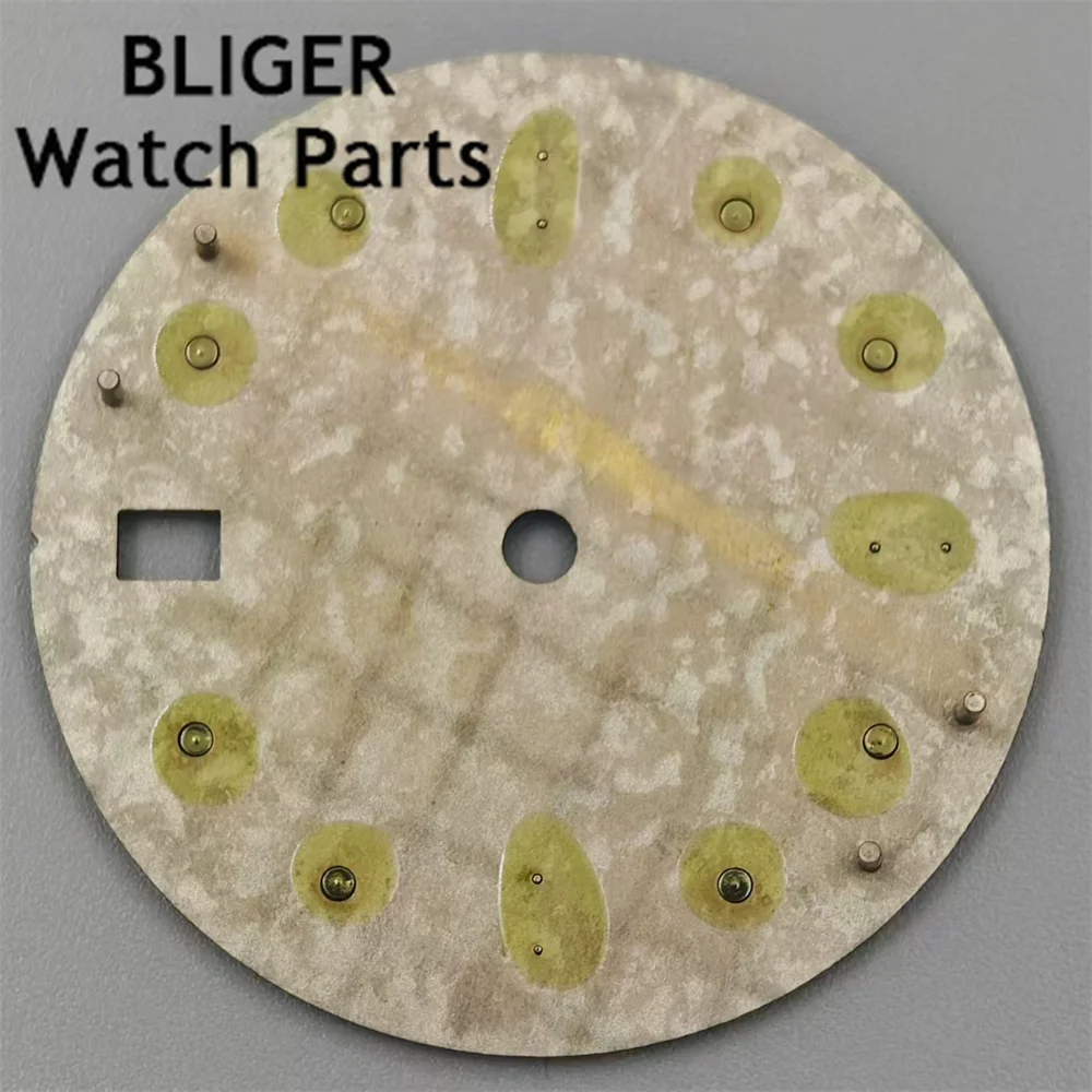 BLIGER 29mm Brown Coffee Watch Dial With Silver Rose Gold Edge Time Marks Green Luminous For NH35 NH36 Movement Date Window