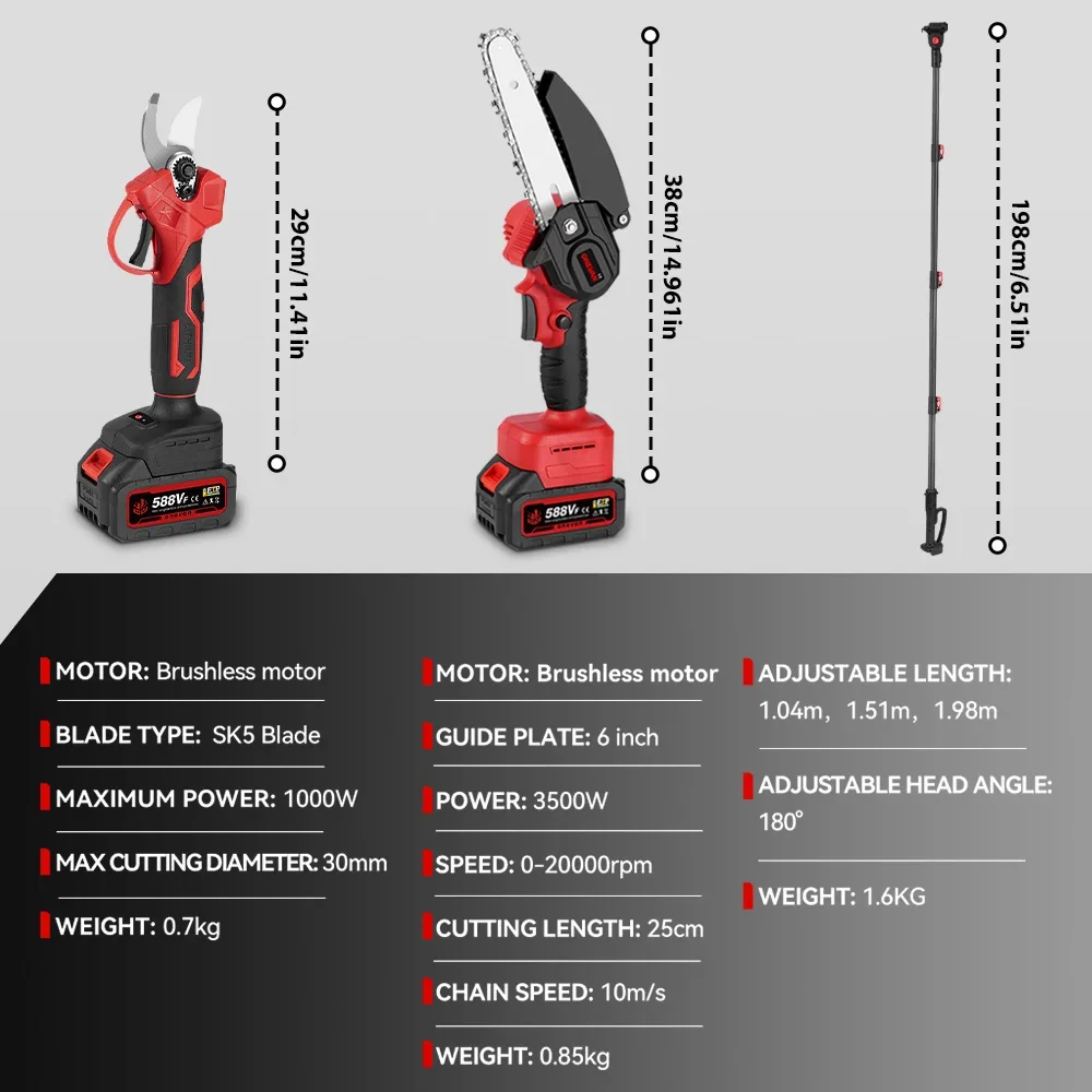 3500W Borstelloze Paal Elektrische Telescopische Kettingzaag 3 in 1 Batterij Zaag Hoge Tak Tuin Power Tool Voor Makita 18V Batterij