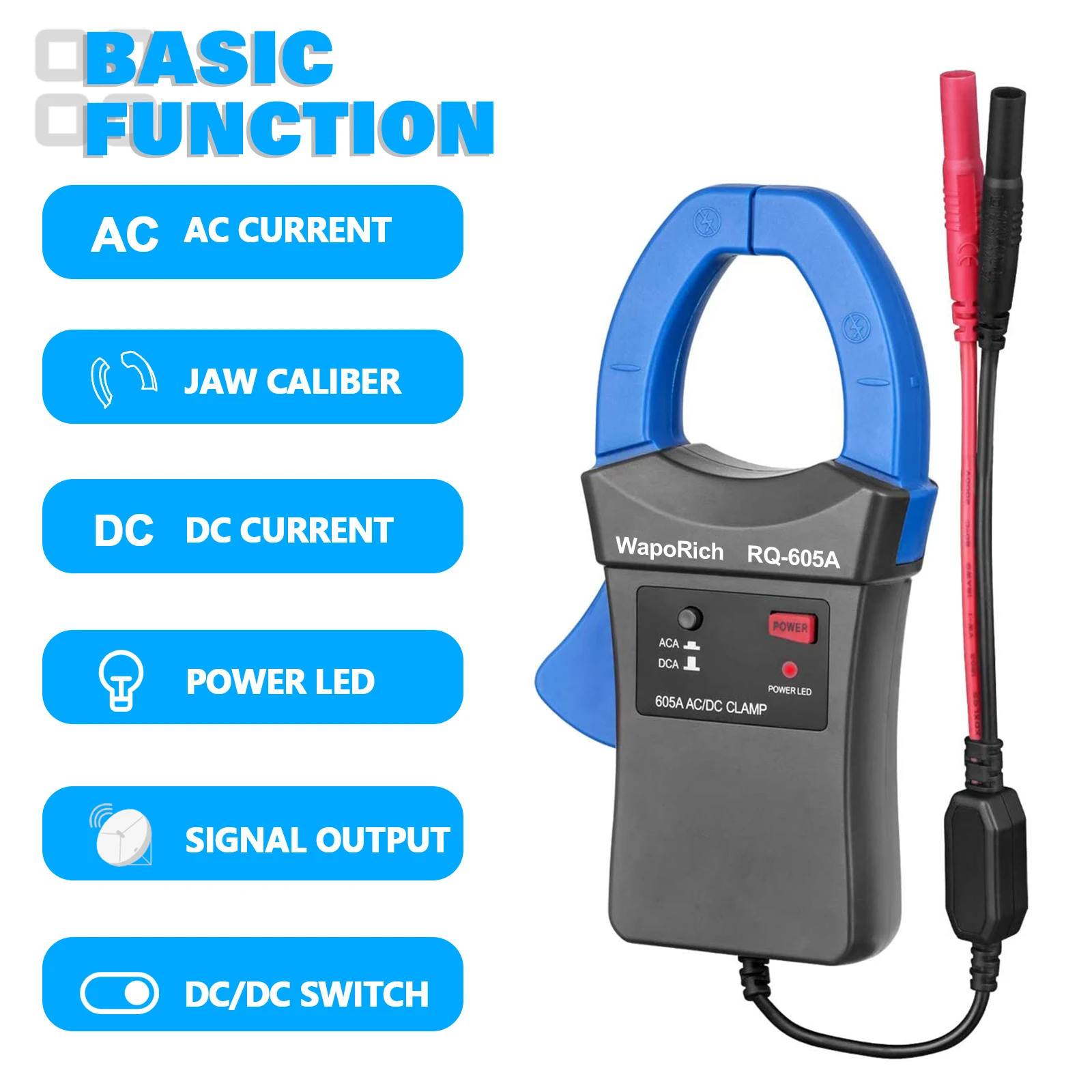 

HOLDPEAK 600A DC/AC Current Clamp Adapter Clamp-On Meter Tester with Test Probes, LED Power Indicator, not Includes Battery