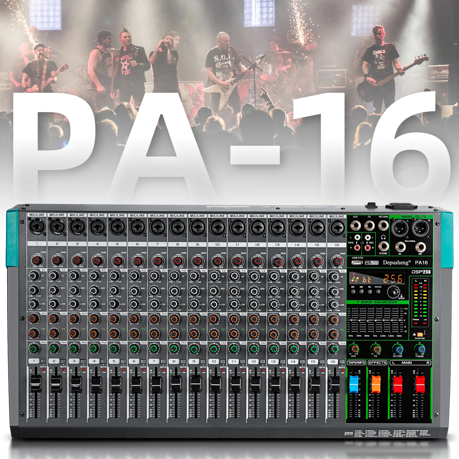 16 Channels Audio Sound Mixer Depusheng Mixing DJ Console USB with 48V Phantom Power 256 DSP Effects Sound Table for stage
