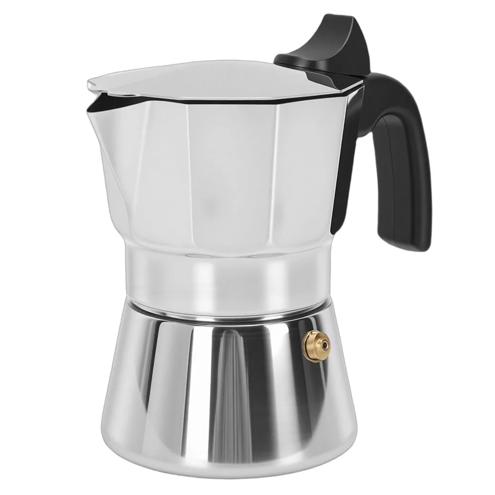 Octagonal Design Stovetop Coffee Maker Stainless Steel 3/6 Cups Capacity Italian Coffee Maker Plastic Handle Manual Operation
