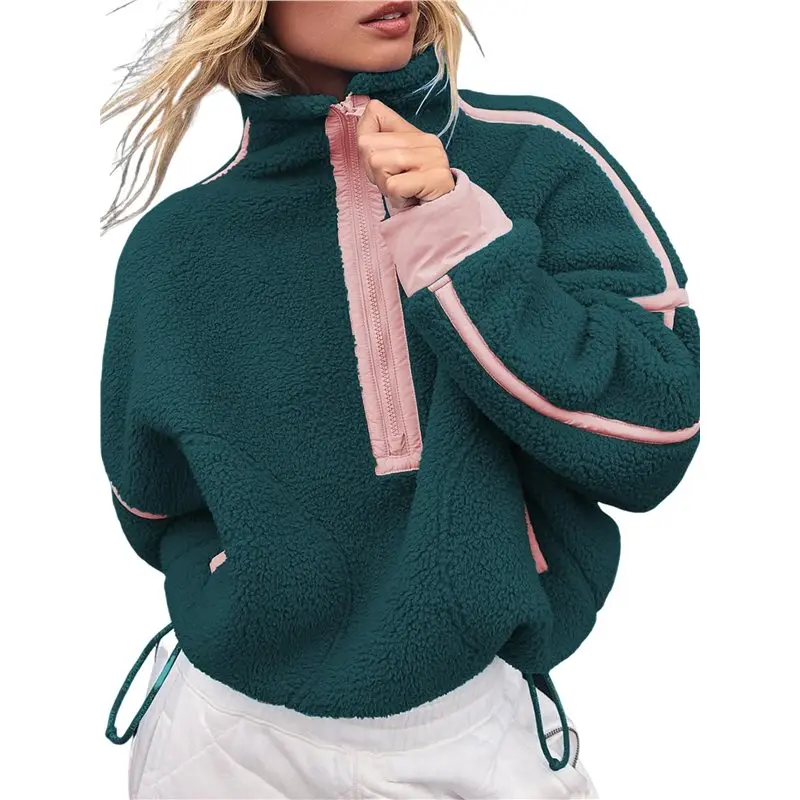 

Женская флисовая толстовка CYL с молнией до середины груди, с длинным рукавом, оверсайз, укороченная, для тренировок, с карманом