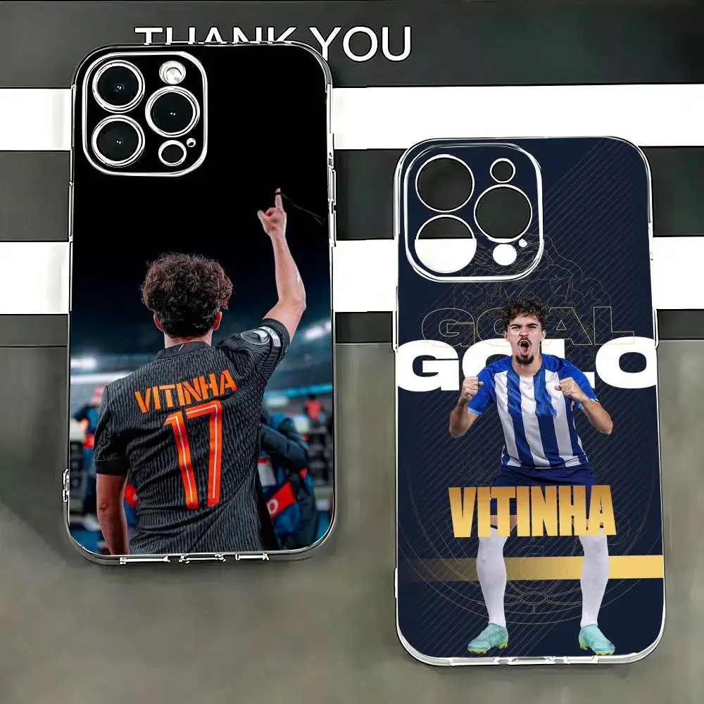 Capa Transparente para iPhone 17 16 15 14 13 12 11 Mini Pro Max Plus com Estampa do Craque de Futebol V-Vitinha Ferreira