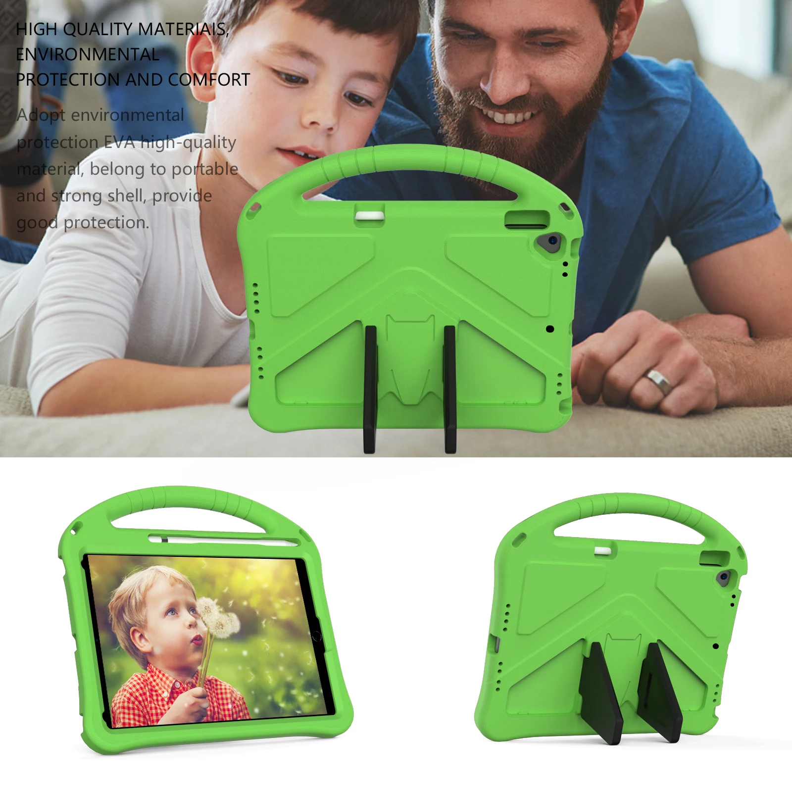 Kids EVA Tablet Case For iPad 10.2 2019 2020 2021 7th 8th 9th Air 3 Pro 10.5 Stand Cover With Hand Holder Pen Slot Shockproof