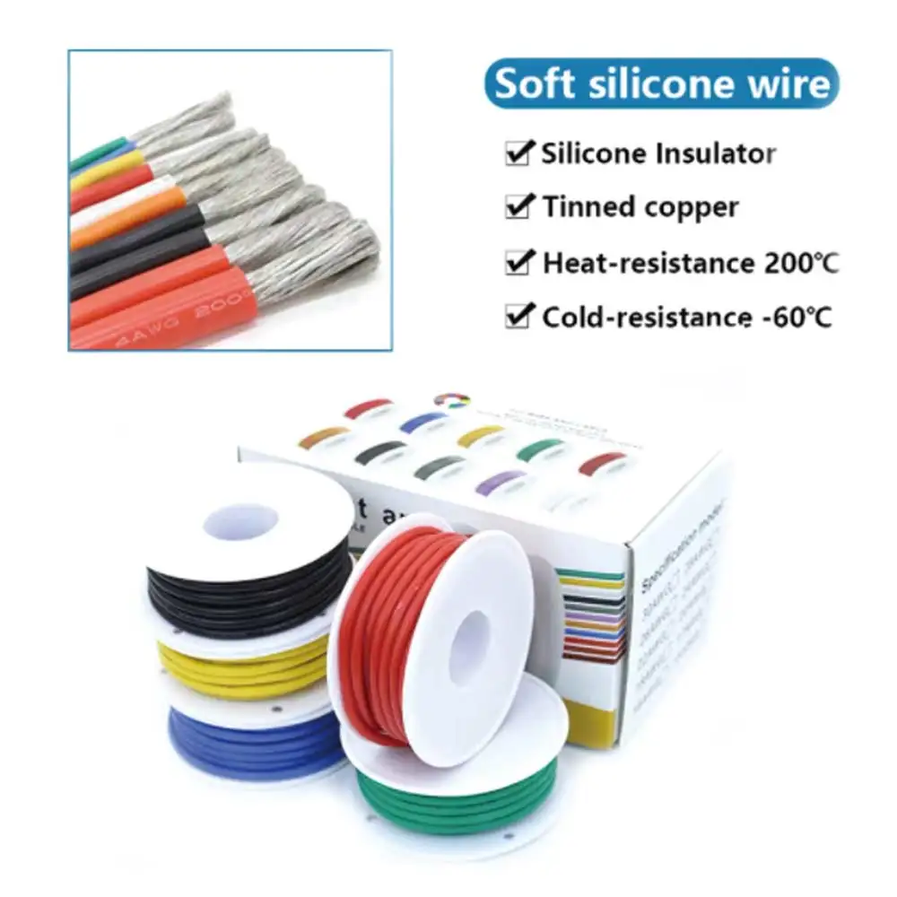 DIY High Quality Soft Silicone Wire 16AWG 17AWG 18AWG 20AWG 22AWG 24AWG 26AWG 28AWG 30AWG 5 Colors in a Box tinned copper wire