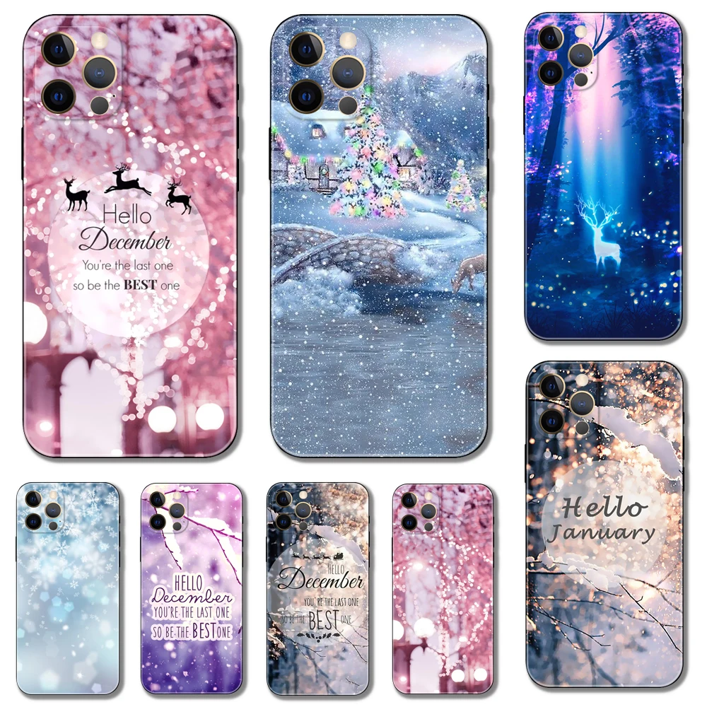 Christmas hello december ，phone case for iphone，14 2020se 6 6s 7 8 plus x 10 XR XS 11 12 13 mini pro MAX black tpu back cover