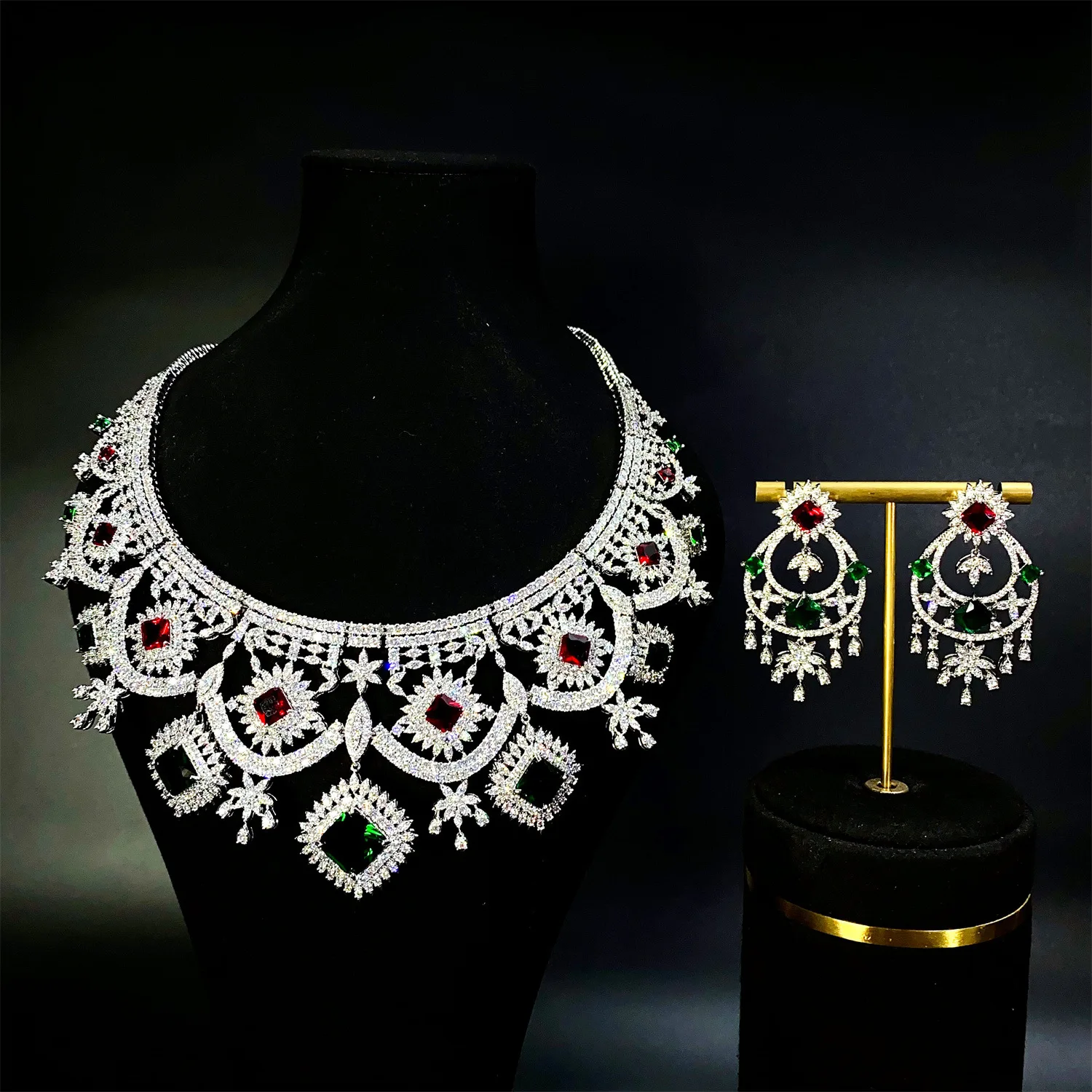 

New Luxury Colored Zircon Necklace Earrings Bridal Wedding Accessories Dress Dinner Party Jewelry Sets High-Quality Woman