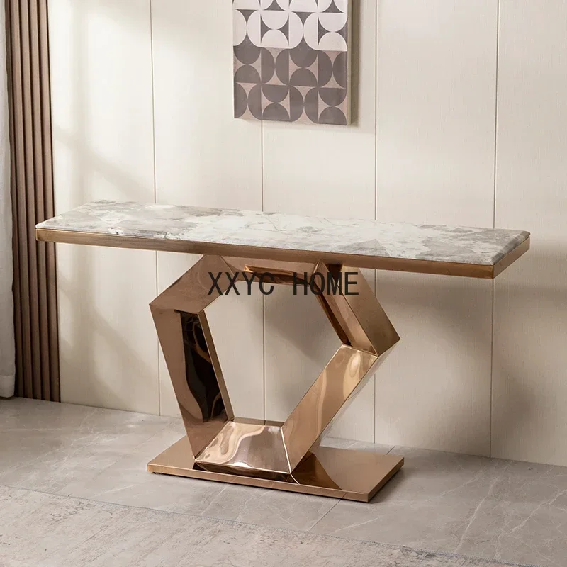 

Italian-Style Light Luxury Home Console Villa Living Room Wall a Long Narrow Table Marble Console Tables