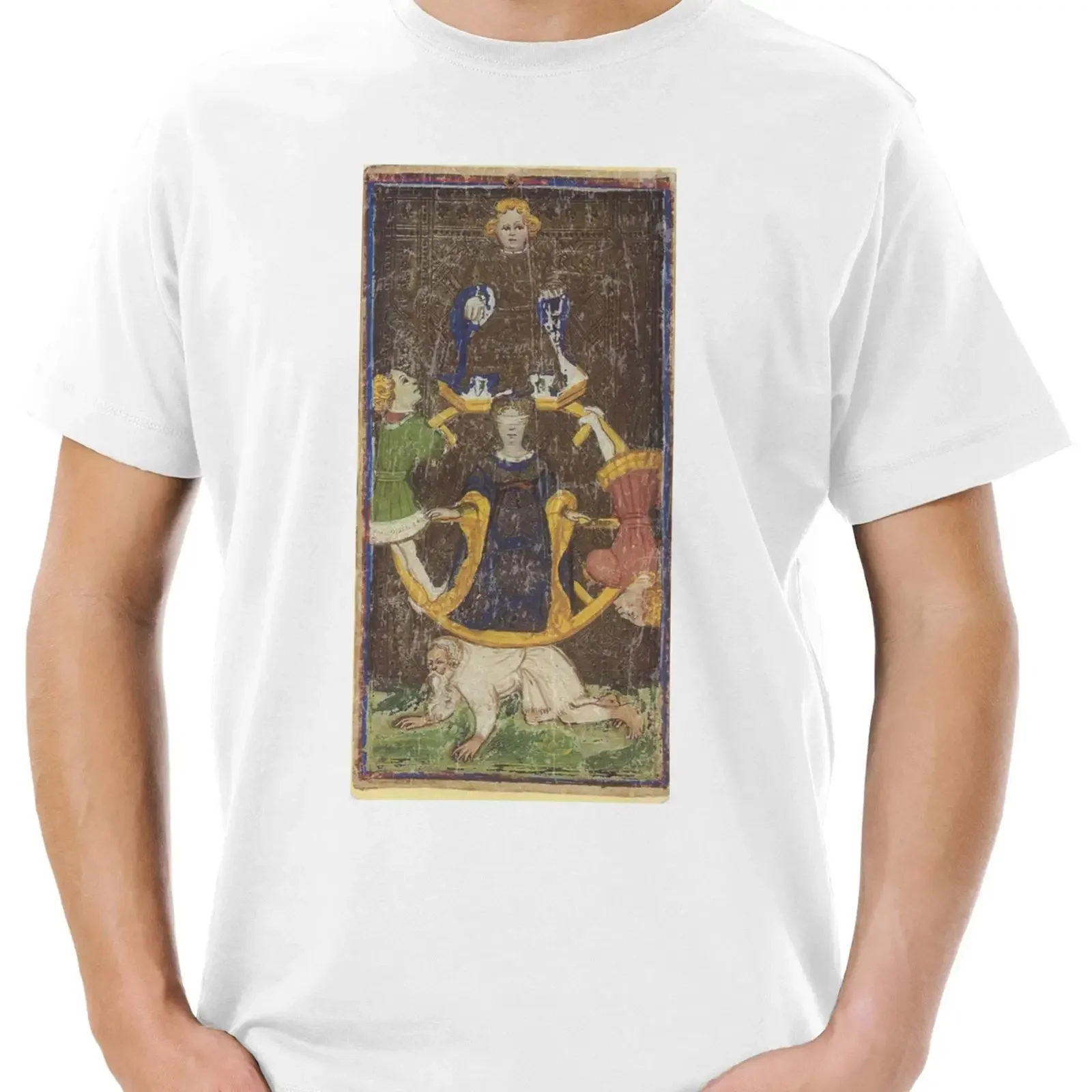 Tarot Arcanum Wheel Of Fortune Herren T Shirt Karte Karten Card Voddoo Schicksal vintage Washed Unisex Stretched Slightly