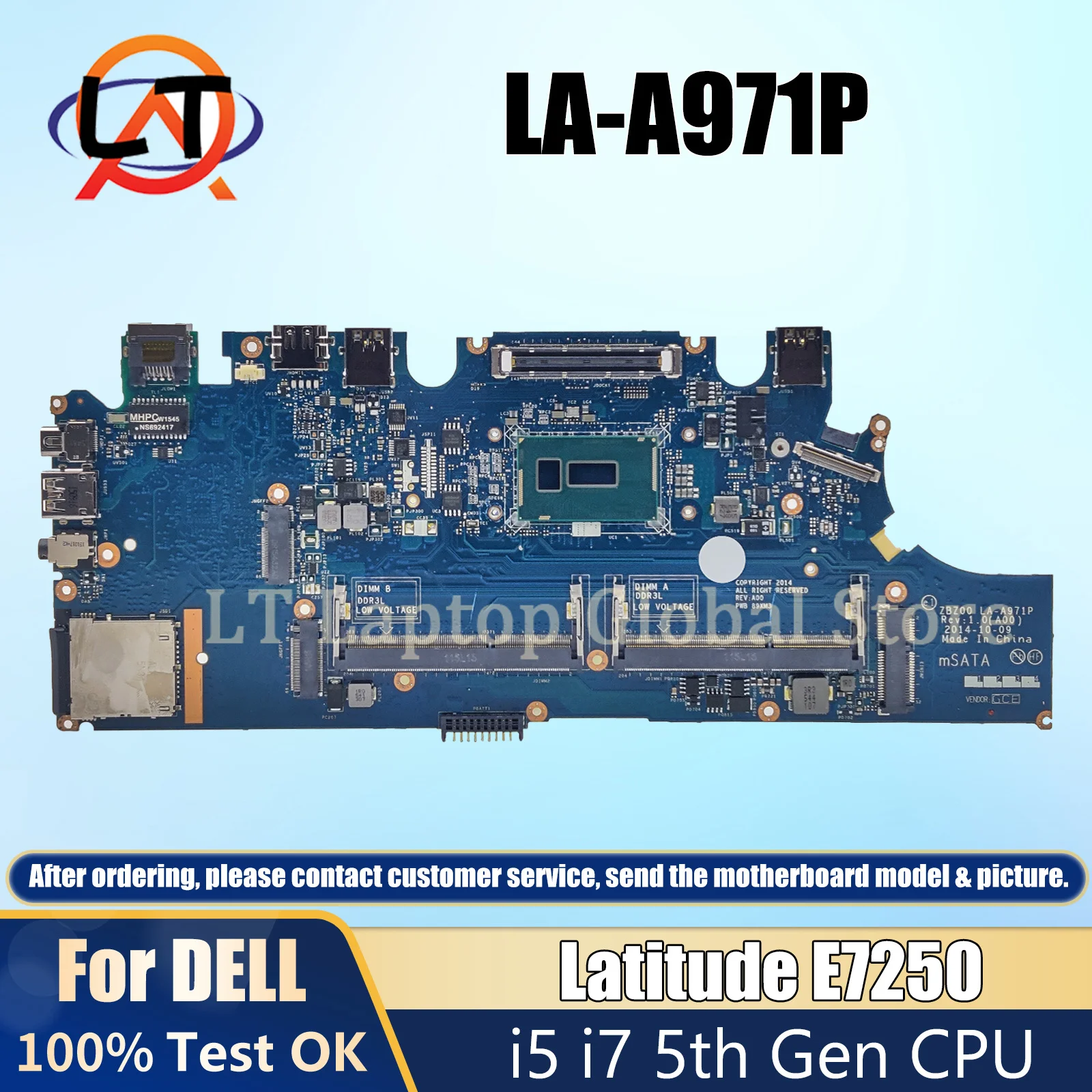 

LA-A971P Notebook Mainboard For DELL Latitude E7250 Laptop Motherboard With i5-5300U i7-5600U CPU CN 0G9CNK 0TPHC4