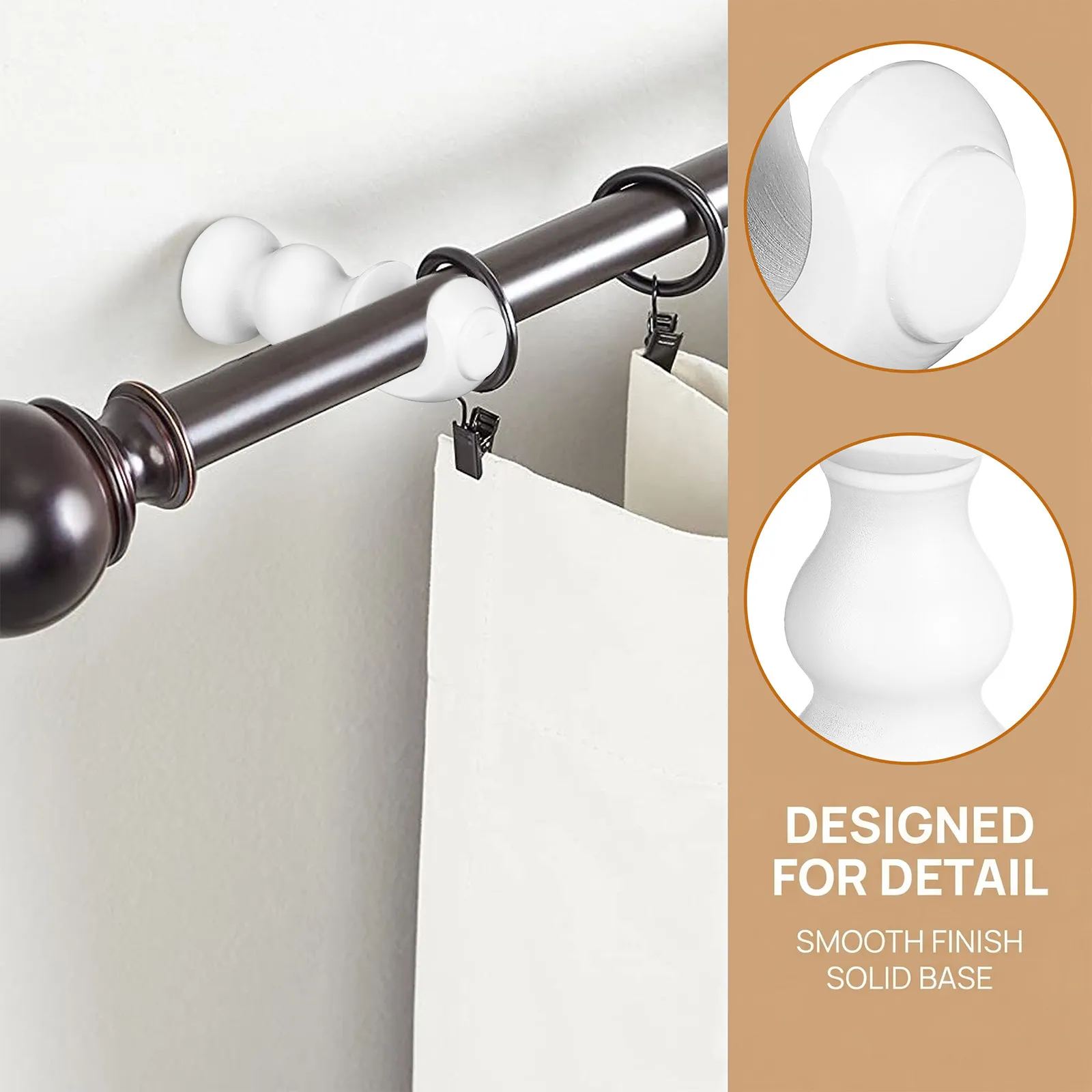 2Pcs Wood Curtain Rod Brackets Solid Natural Wall Mount Support Holders Smooth Finish Mounting Hardware for Drapery Poles