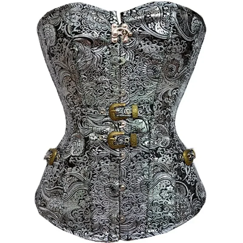 

Vintage Steampunk Overbust Corset Gothic Punk Waist Cincher Bustiers Vintage Outerwear Halloween Pirate Costume