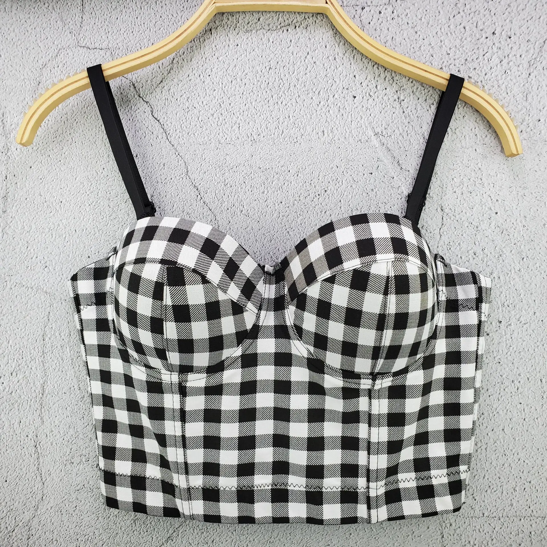 Spring Retro Plaid Sling Vest French Niche Youth Slim Fit Versatile Off-the-shoulder Women's Vest Top