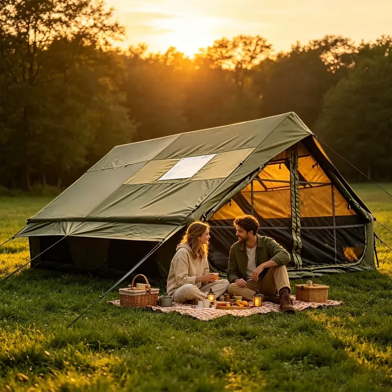 2026 Hot 12㎡ Forest Green Inflatable Ridge Tent, Cooling Vinyl Coating Darkroom Air Tent for 6-8 People, Doors,