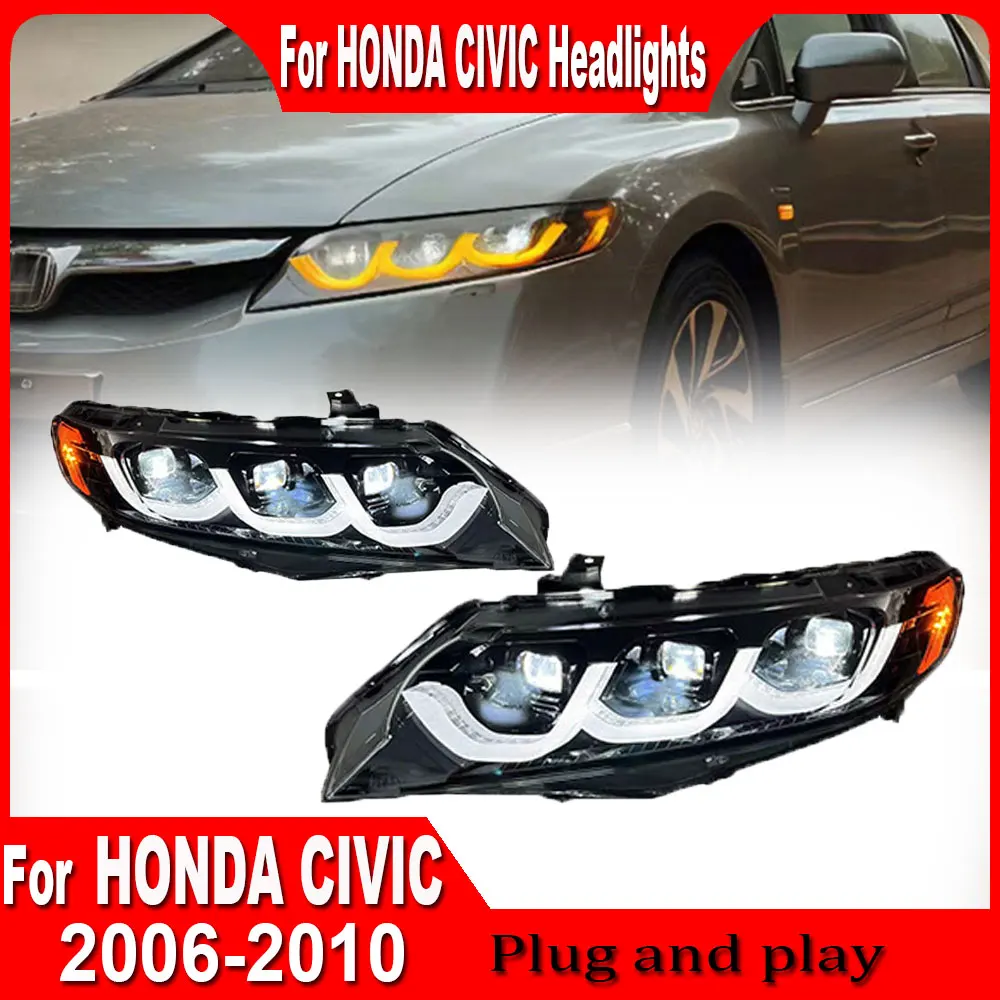 Lights For Honda Civic 8th 2006 2007 2008 2009 2010 2011 Headlight LED Projector head Lamp Daytime Running Light  Accessories