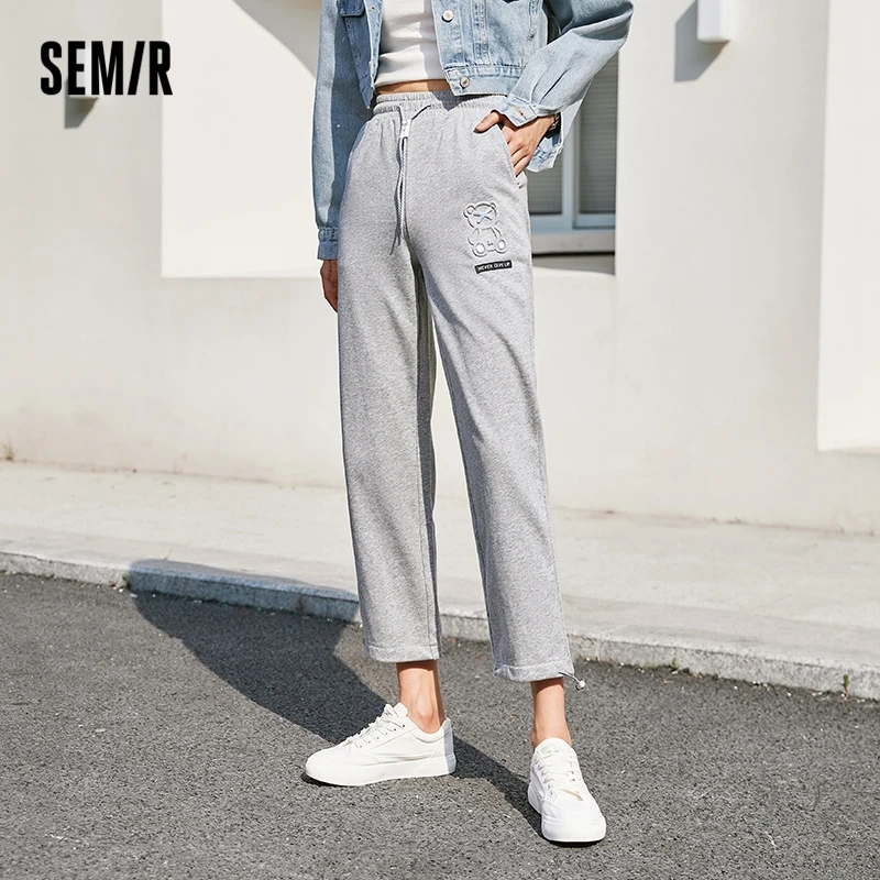 

Semir Casual Pants Women Bear Drawstring Knitted Straight Pants Autumn 2023 New Loose Pants Women'S Personality Cool