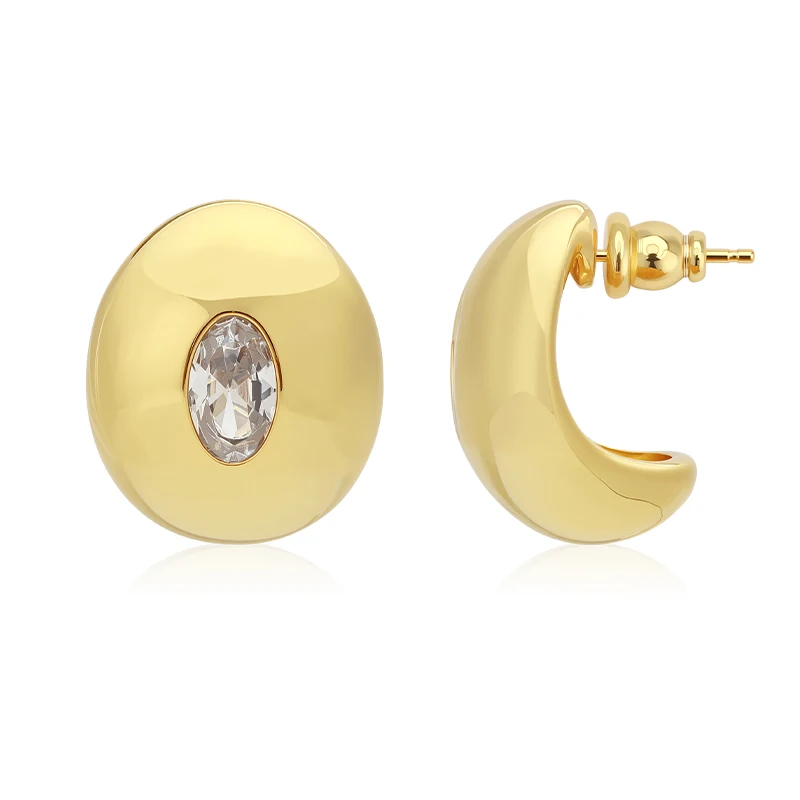 VAROLE Wholesale Crescent Stud Earrings Women CZ Inlaid C-shape Gold Color Smooth Oval Pendiente Boucle D'oreille Fashion Jewelr