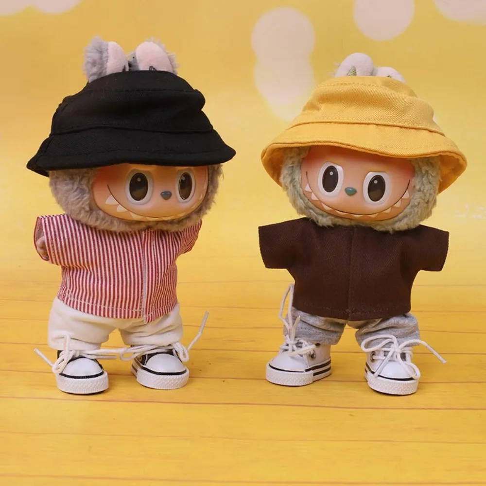 15/17 سنتيمتر Labubu ملابس دمى قبعة بحافة فستان الدمى اكسسوارات الجلوس حفلة تغيير فستان لعبة عيد الميلاد هدية عيد ميلاد اللعب