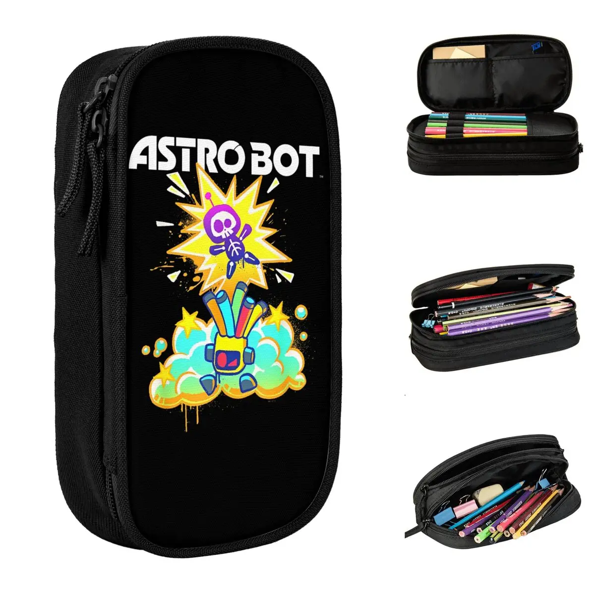 A-Astro-Bot Airbrush Gaming Pencil Cases Cartoon Robert Pencil Pouch Pen Box Large Storage Pencil Bags School Gifts Stationery