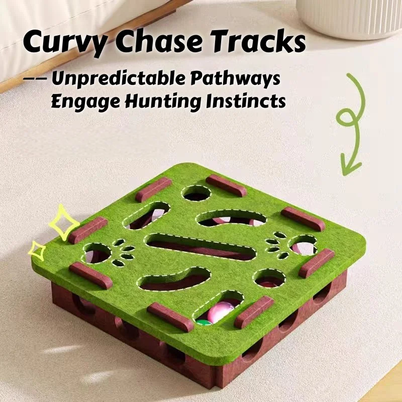 Self-Play Cat Puzzle Box with Rolling Balls - Engaging Felt Maze Toy for Indoor Pets, Mental Stimulation & Hunting Exercise​​
