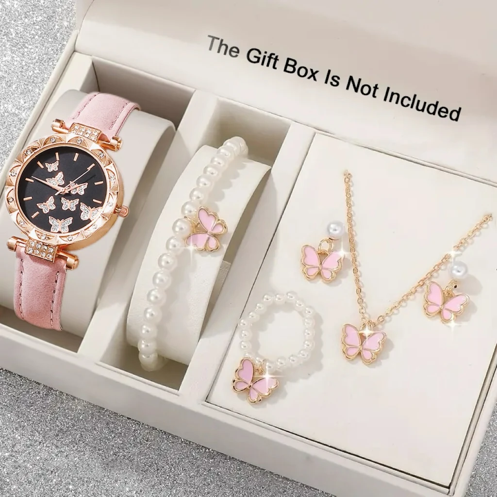 6pcs fashionable and simple round dial pointer quartz watch and accessory set for women's watches and gifts