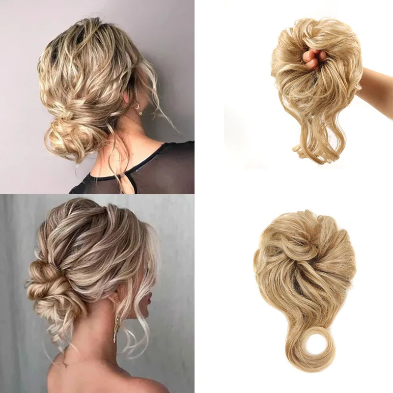 Synthetic Curly Chignon For Women Elastic Rubber Band Fake Hair Bun Clip in on Hair Tail Extension Updo Hair Piece Ponytail