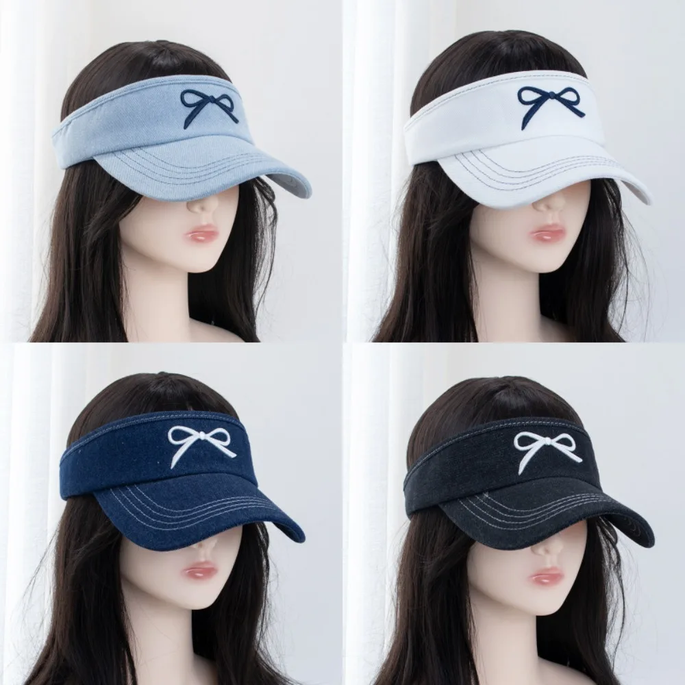 Beach Cap Denim Bowknot Hat Bowknot Sun Visor Empty Top Cap Fashion Sunshade Bowknot Visor Cap Women