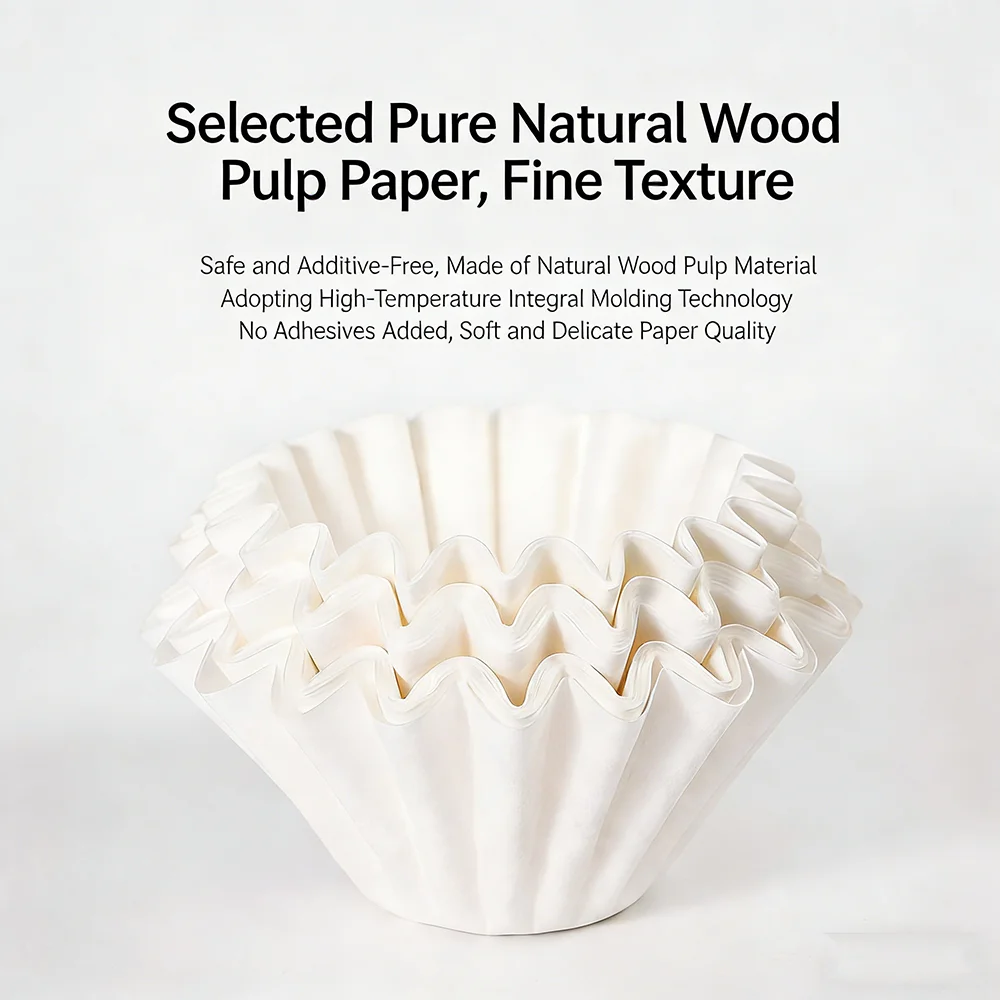 50PCS Coffee Filters Paper Drip Cups Bowl Shape Hand Brew Coffee Wood Pulp Filter Drip Paper Ripple Type Origami Cake Bowl Type