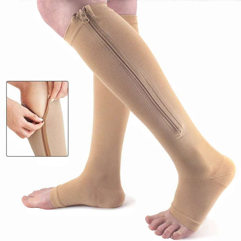 Zipper Compression Anti Varicose Veins Open Toe Stockings For Women Slim Sleeping Beauty Leg Sports Pressure Socks 20-30 Mmhg