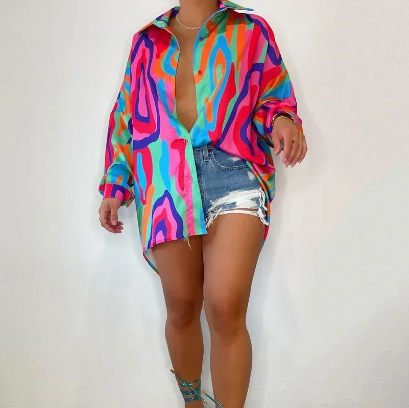 KEXU التعادل صبغ كم طويل واحدة الصدر قميص نمط المرأة اللباس 2 فساتين بلوزة الموضة الصيف