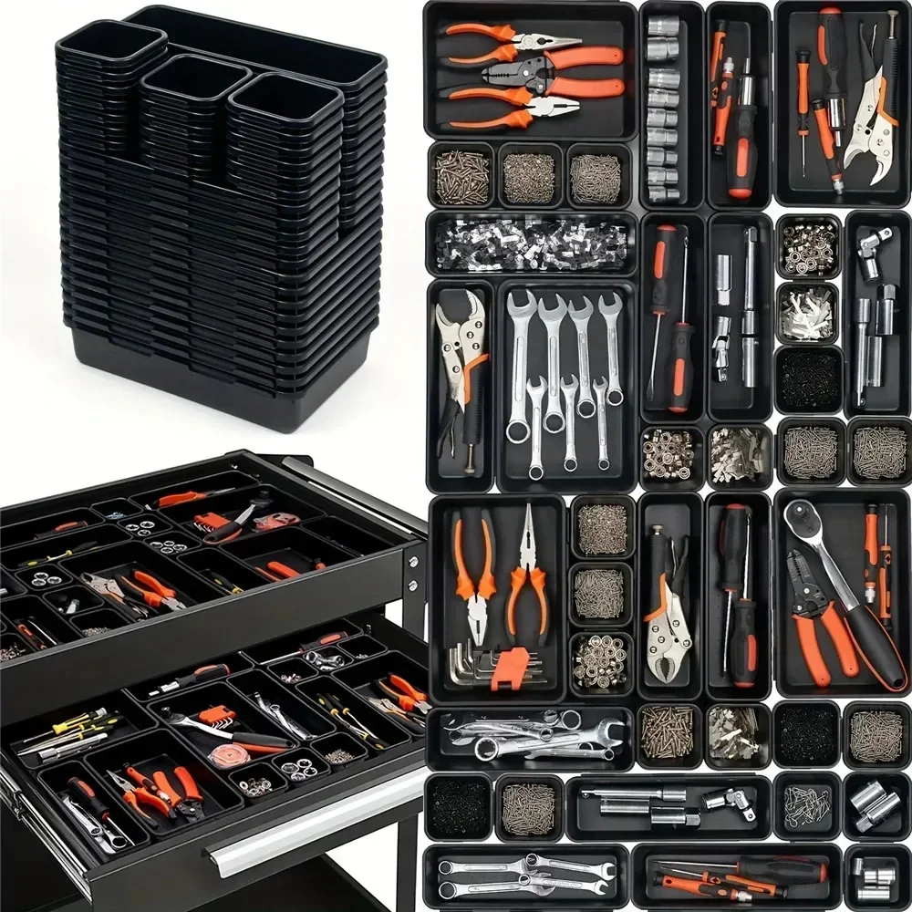 Imagem -03 - Tool Box Organizer Cabinet Workbench Bins Divisores de Bandeja Grupo Ferramenta Chest Drawer Organização Garagem Hardware Pcs 16 Pcs